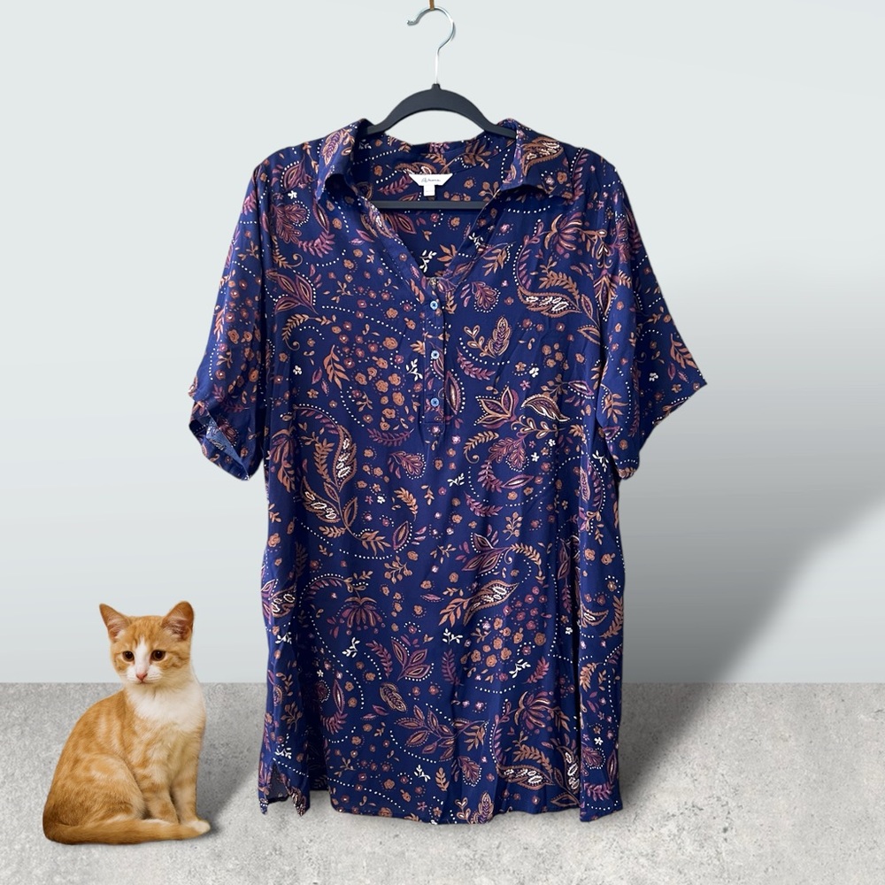 Reitmans Navy Leafy/Floral Print Tunic Top sz XXL